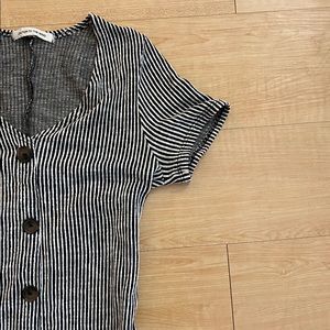 Black and white button front fit and flare dress